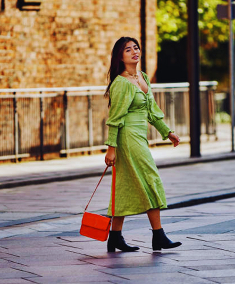 Green Smocked Midi Dress Image